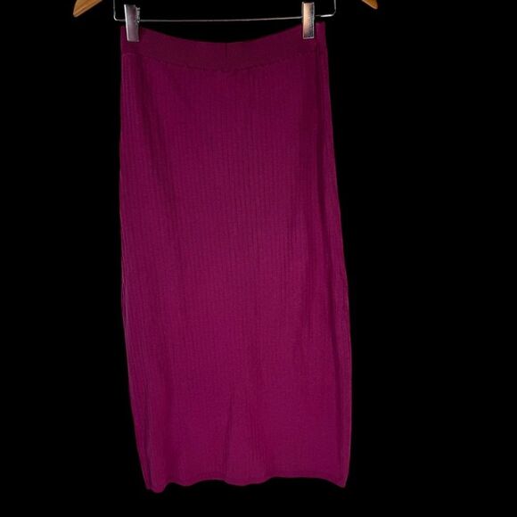 Free People Women's Skyline Raspberry Ribbed Front Slit Midi Skirt Sz L - Picture 3 of 9